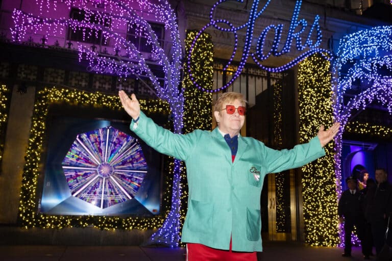 Elton John performs at Saks in 2022, courtesy Elton John AIDS Foundation