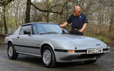 Chris Lowe, curator at the Lakeland Motor Museum, with the Mazda RX7