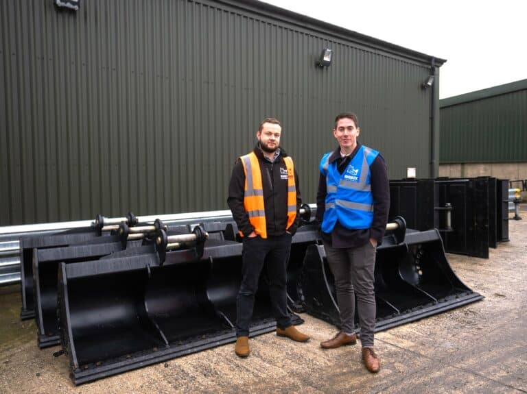 Josh Sprakes of Rhinox with Mike Ellis of 43 Clicks North at Rhinox headquarters in East Yorkshire.