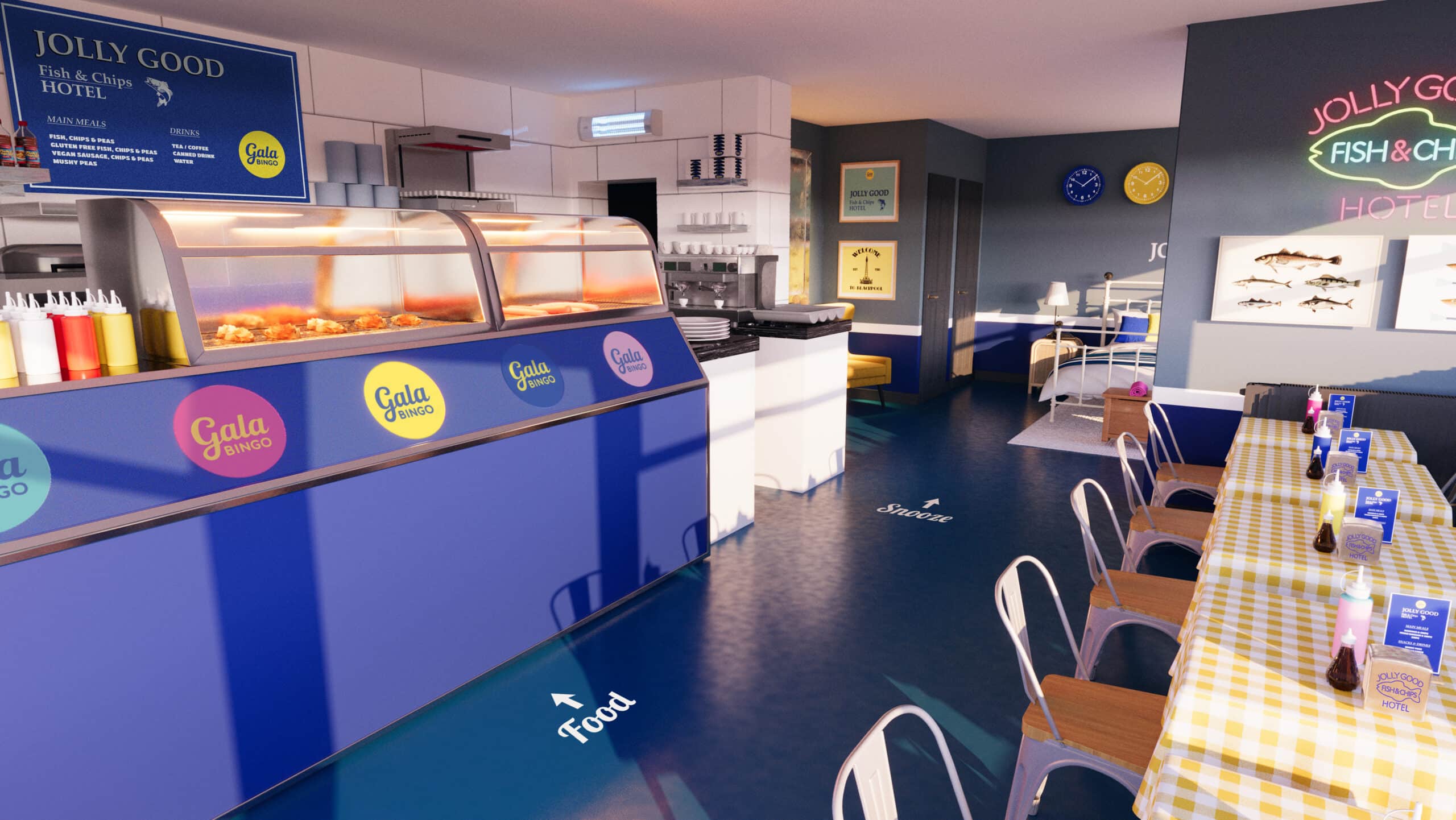 The interior of Gala's chippie