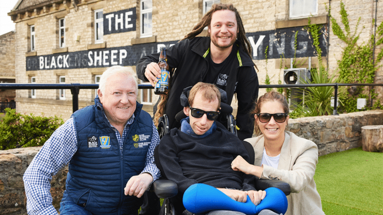 From left – Phil Hawthorne, Senior Brewer Alex, Rob Burrow, Lindsey Burrow