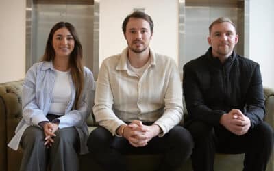 Dominic McGregor (centre) with Flowd founders Ashleigh Holmes and Mitch Clayton