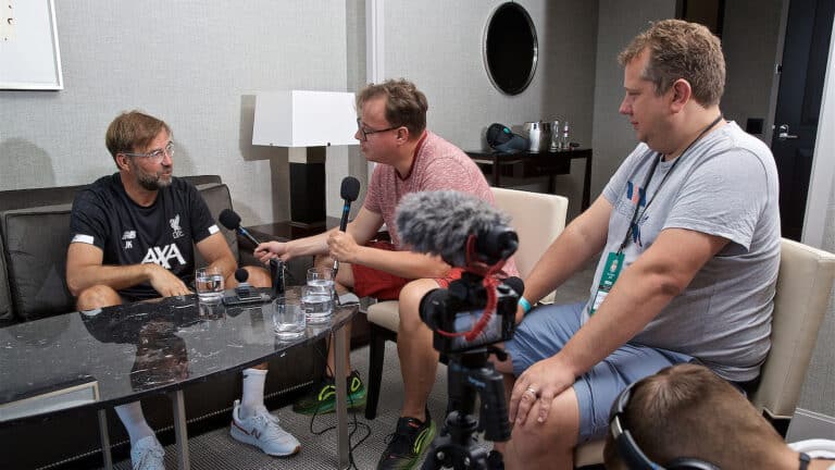 Neil Atkinson & John Gibbons From The Anfield Wrap Interview Jurgen Klopp In Boston, USA In 2019