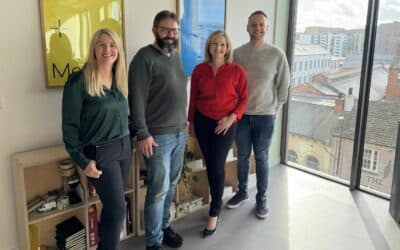 Caption (from left to right): Karen Snape: The Lab’s Innovation and People Leader, Malcolm Clifford – The Lab’s Technology and Strategy Leader, Dr. Catherine Kelly: The Lab’s Chief Data Scientist and Joe Crawforth: The Lab’s AI Research and Development Leader.